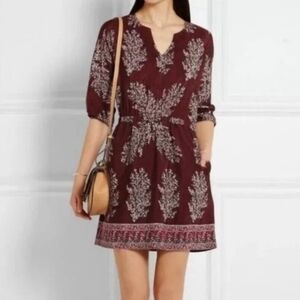 Madewell Silk Lassi Polka Dot Floral Mini Dress Size 4 Red Burgundy 3/4 Sleeve